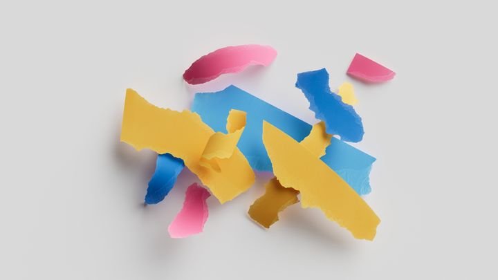 3d render, blank ripped paper pieces isolated on white background. Colorful confetti. Abstract modern wallpaper