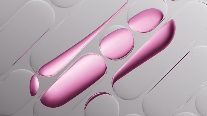Pink translucent bubbles arranged with soft reflections on a clean pastel background. 3D render illustration.