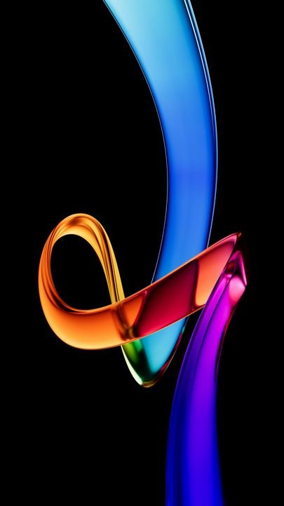 3d render. Vertical aesthetic wallpaper. Tangled dynamic colorful glass ribbon colored with multicolored gradient, isolated on black background