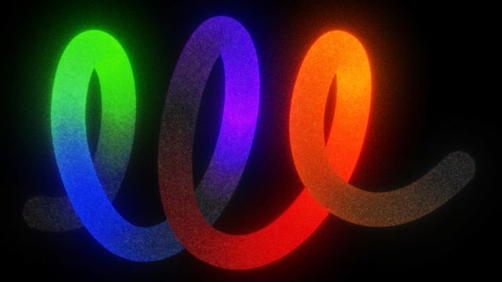 abstract unfocussed grainy background, spiral tube glowing with colorful gradient, retro film effect