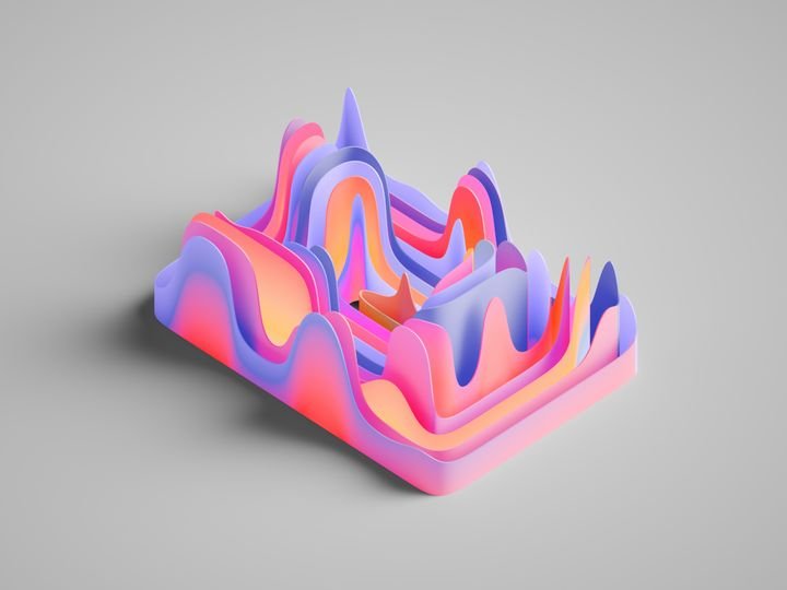 Abstract wallpaper. Multicolored modern unique shape isolated on white background, folded 3d gradient ribbon
