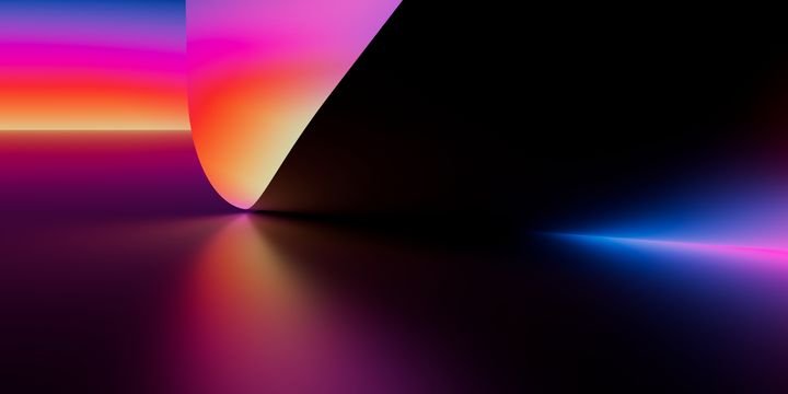 Abstract neon gradient with colorful glowing curves in pink and blue, futuristic digital artwork ideal for stock backgrounds, design, and creative projects.