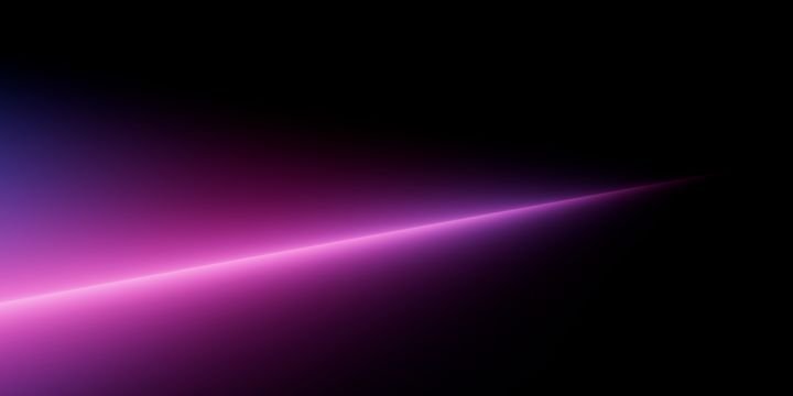 Abstract neon background. Sharp neon beam in glowing pink and purple tones, futuristic gradient light effect on black. Minimalist digital illustration