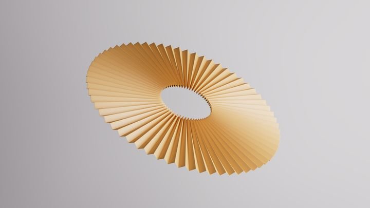 Circular folded paper loop in gold and black, stylish 3d render illustration.