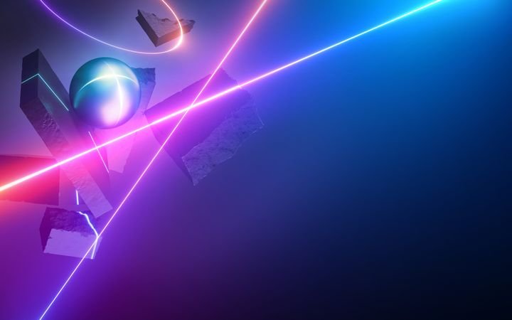 abstract background of neon glowing lines, geometric shapes and ambient light. Futuristic wallpaper