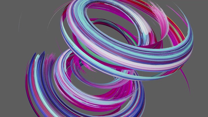 3d render, spinning pink blue gouache brush stroke isolated on grey, paint smear, artistic splash, abstract background