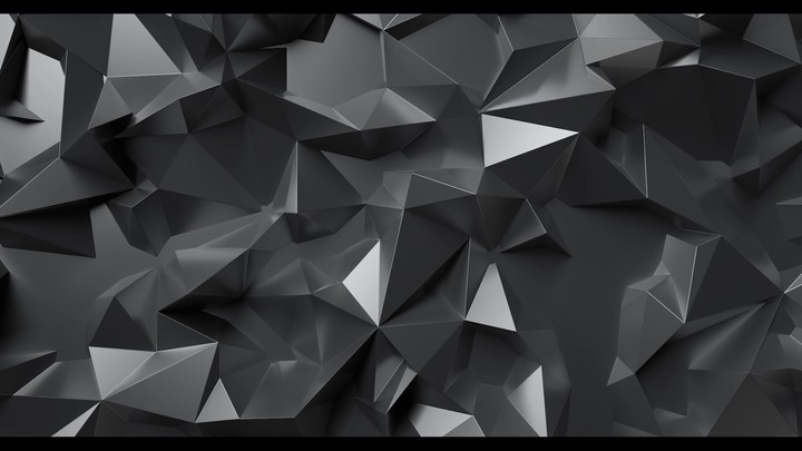 3d render black low poly graphite crystal abstract background. Seamlessly looping. Morphing 4k motion video