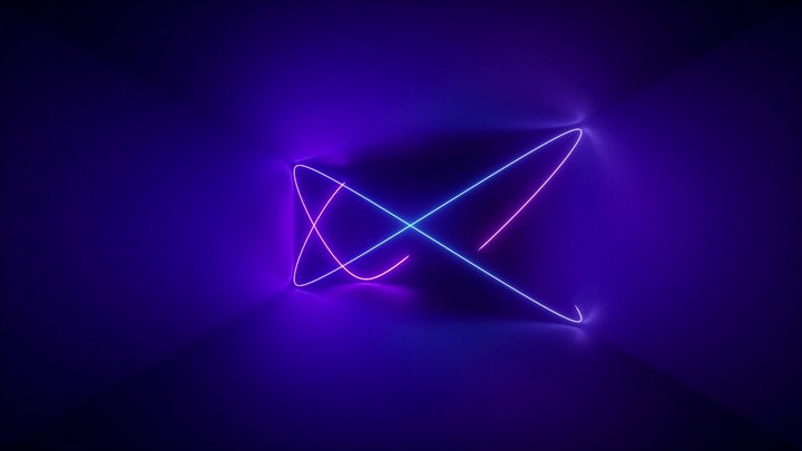 3d render, abstract background, neon rays inside dark box, tunnel, corridor, glowing lines, fluorescent ultraviolet light, blue red pink purple spectrum