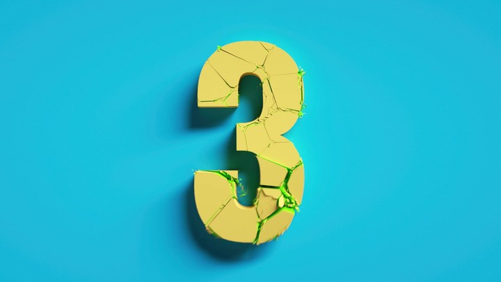 top five countdown, 3d colorful numbers from 5 to 1 fall down and brake