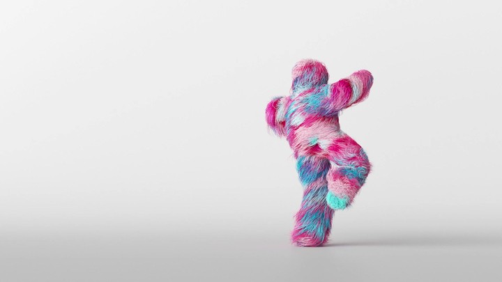 3d cartoon character hairy beast dancing over white background, person wearing furry costume, funny mascot looping animation, modern minimal seamless motion design