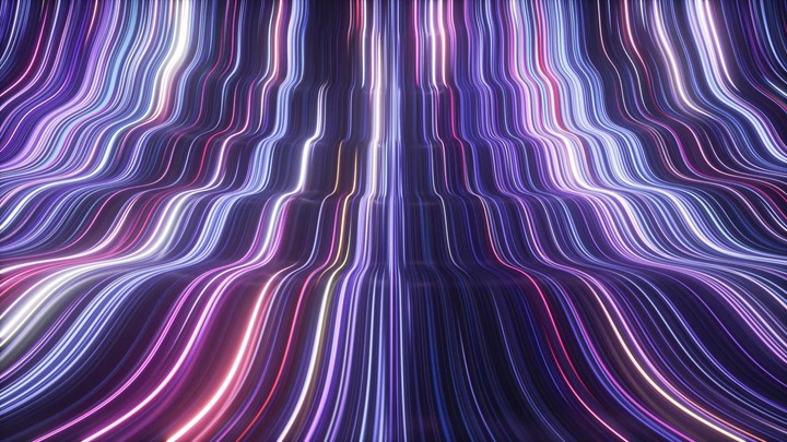 3d abstract neon background, ultra violet glowing wavy lines, laser rays, speed of light. Seamless looping animation