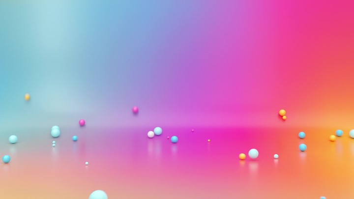 3d rendering, abstract minimal design, fun concept. Explosion after collision of two spheres, mixed colorful balls bouncing over gradient background, balloons jumping, animated particles motion
