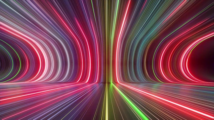 cycled 3d animation. Abstract background with glowing lines sliding inside the tube tunnel