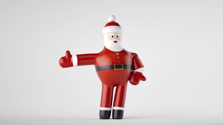 cycled Christmas animation of Inflatable Santa Clause sky dancer moving with the air. Funny cartoon character is dancing, isolated on white background