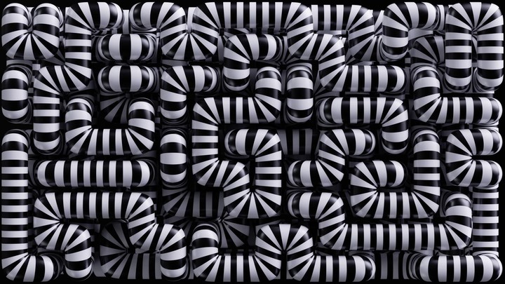 3d abstract hypnotic background with tangled tubes, black and white stripes moving, loop animation, continuous sequence