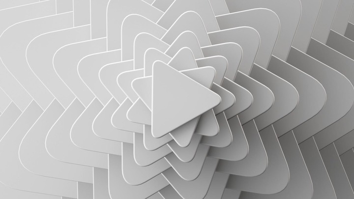 3d render, loop animation of abstract minimal background spinning. White triangle blank card rotates. Geometric shapes twist.