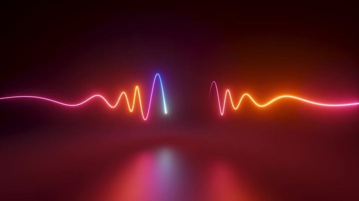 3d animation of double pulsation, abstract background with animated wavy line glowing with blue pink red gradient, colorful neon light in ultraviolet spectrum