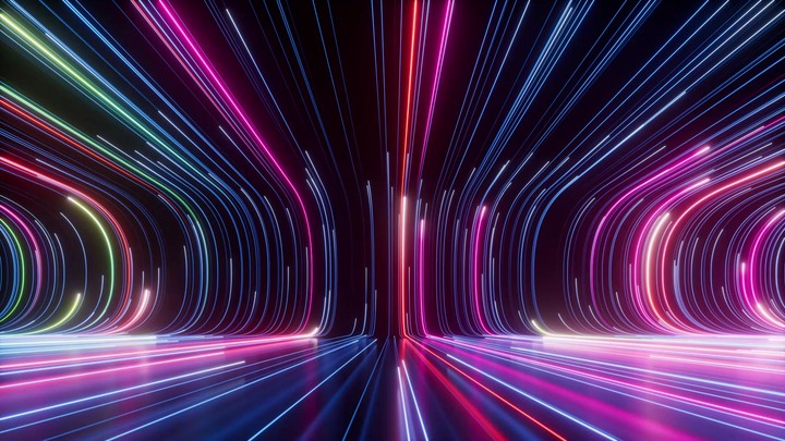 looped 3d animation. Colorful abstract background. Vertical glowing neon lines appearing, sliding up and fading away