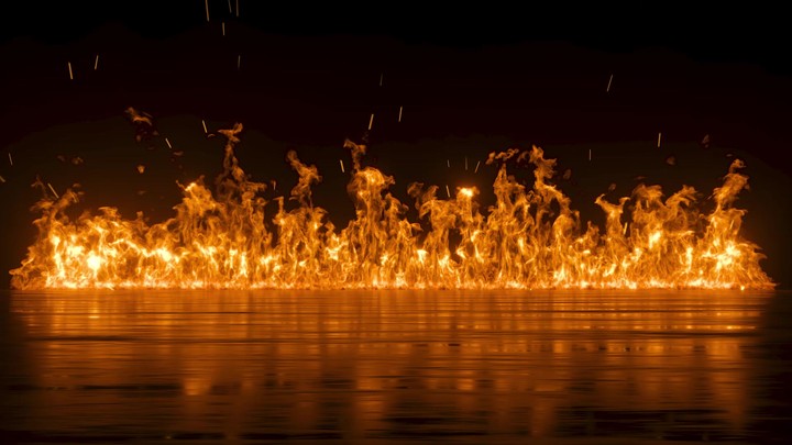 3d animation of blazing fire over black background. Burning flames in the dark