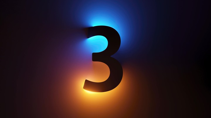 3d animated countdown, numbers from one to ten appear in the dark, illuminated with yellow blue gradient neon light