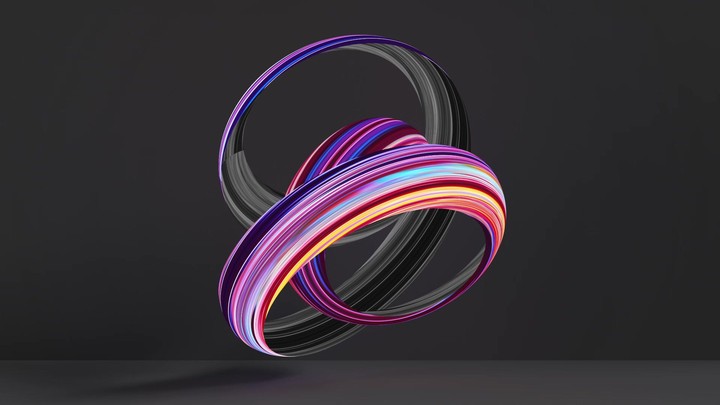 cycled 3d animation. Twisted colorful ribbon loop isolated on black background