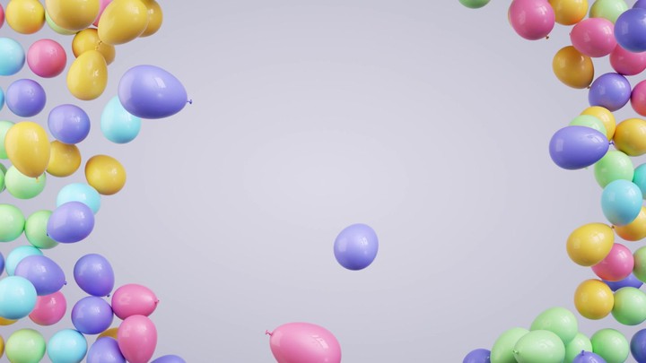 3d animated festive wallpaper. Abstract party background. Colorful air balloons fly away