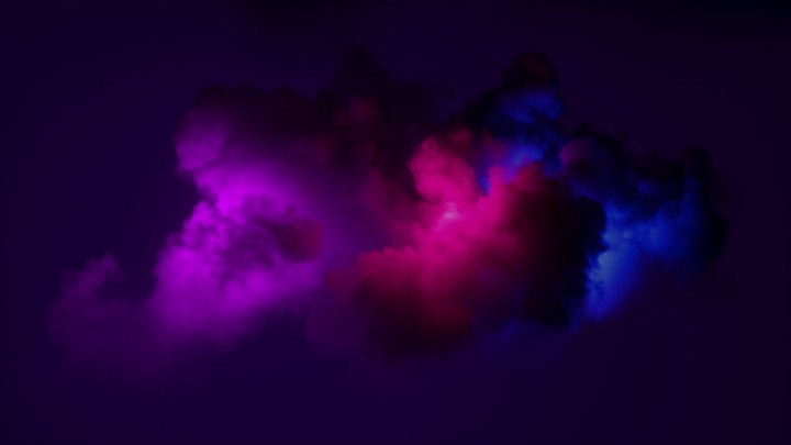 3d animation. Flashing neon light changes inside the tremendous stormy cumulus cloud. Mystical night sky