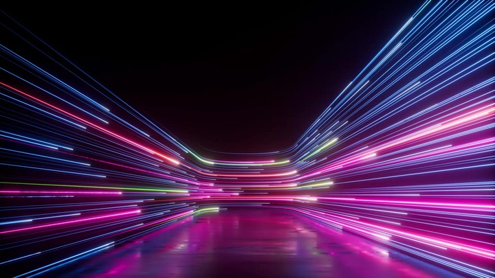 looping 3d animation. Abstract neon background with colorful glowing lines sliding right endlessly. Seamless animated wallpaper