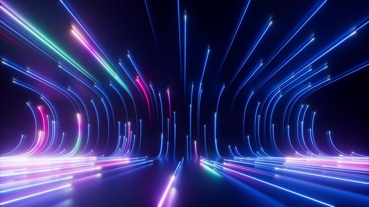 looped 3d animation. Abstract background. Pink blue vertical neon lines with glowing trails. Appear, slide up and fade away