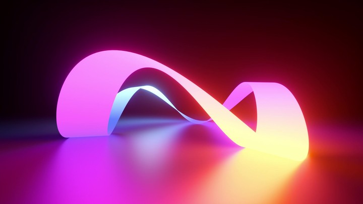 endless 3d animation, abstract background, glowing neon wavy ribbon spins and rotates. Minimalist colorful wallpaper