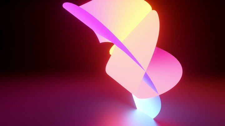 looping 3d animation, abstract background, glowing neon spiral ribbon helix goes around. Minimalist colorful wallpaper