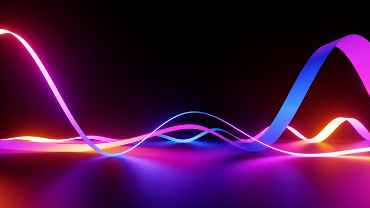 cycled 3d animation, abstract background with glowing neon wavy ribbons and lines. Minimalist colorful wallpaper