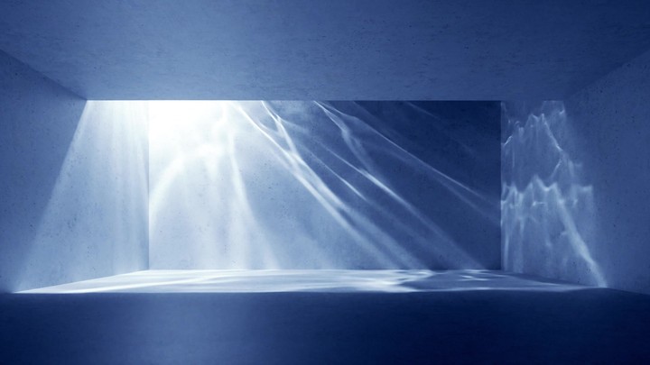 animated 3d water inside the swimming pool, glare and sun rays going through the liquid surface. Underwater caustic effect