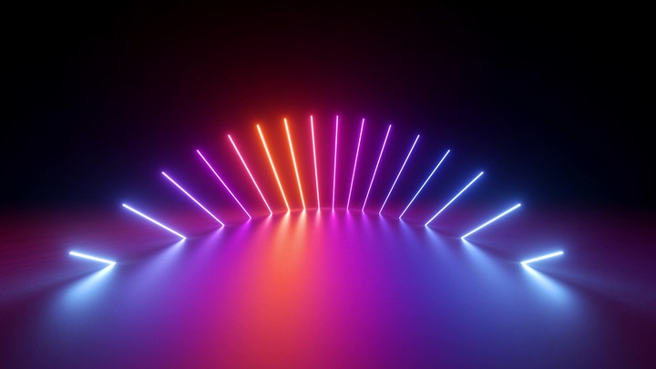 looping 3d animation of glowing neon lines, changing colors in ultraviolet spectrum from pink to blue