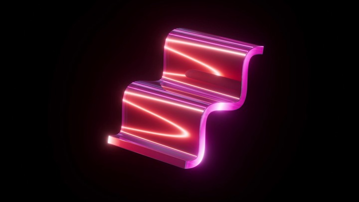 looped 3d animation. Iridescent glass wavy ribbon, reflecting pink neon light, continuously waving in the dark. Simple geometric object isolated on black background. Aesthetic holographic shape