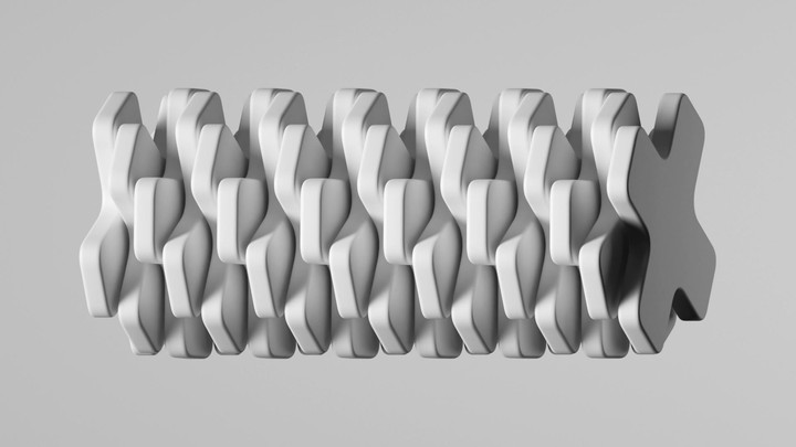 3d looping animation. Abstract white geometric background. Group of spinning simple flat objects.