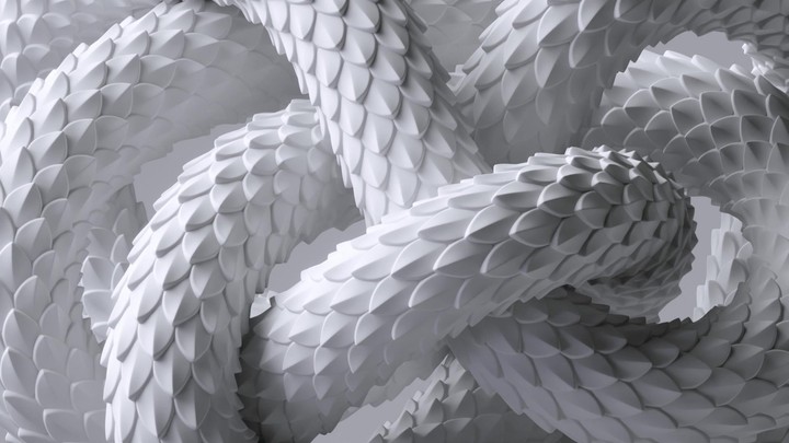 looped 3d animation of a albino snake knotted. Abstract animated white background of a moving snake texture. Video of dragon scales in motion