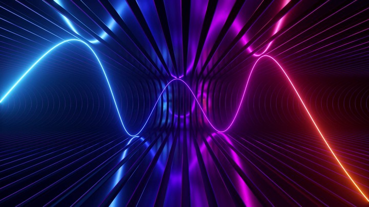 looping 3d animation. Wavy neon line moves endlessly inside the dark tunnel. Seamless animated background.