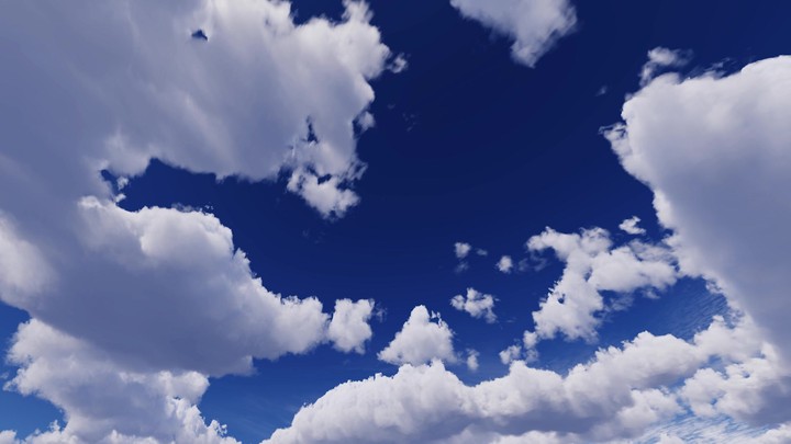 3d render video of serene sky and cloud. A tranquil 4k animation of fluffy white clouds and clear blue sky, peaceful skyscape perfect for backgrounds.