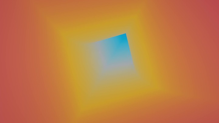 looping 3d animation. Abstract ambient multicolored gradient background. Minimalist wallpaper. Flight through the endless tunnel. Square hole spins and rotates