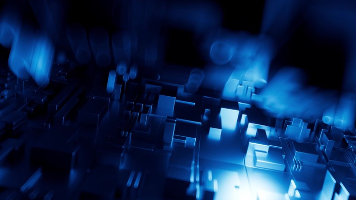 looping 3D animation. Abstract geometric background. Flythrough the endless futuristic blue tunnel, maze or labyrinth