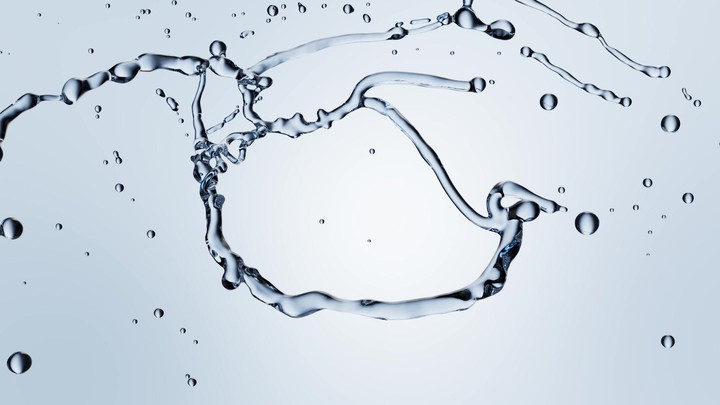 3D macro slow-motion animation of a blue water splash. A visual concept of transformation, motion, and fluid flow.
