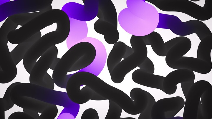 looping 3d animation. Abstract background of tangled black lines with violet pink and blue accents. Modern minimalist motion design