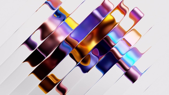 looping 3d animation, abstract intro with ripple effect. Multicolored ribbons waving across the white background