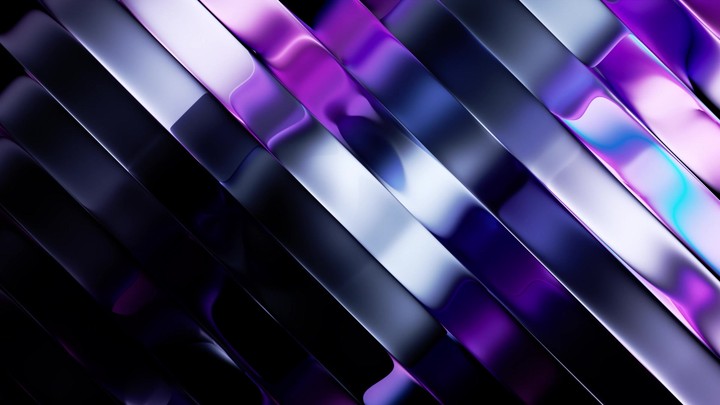 cycled 3d animation, abstract purple background with ripple effect. Waving metallic foil ribbons