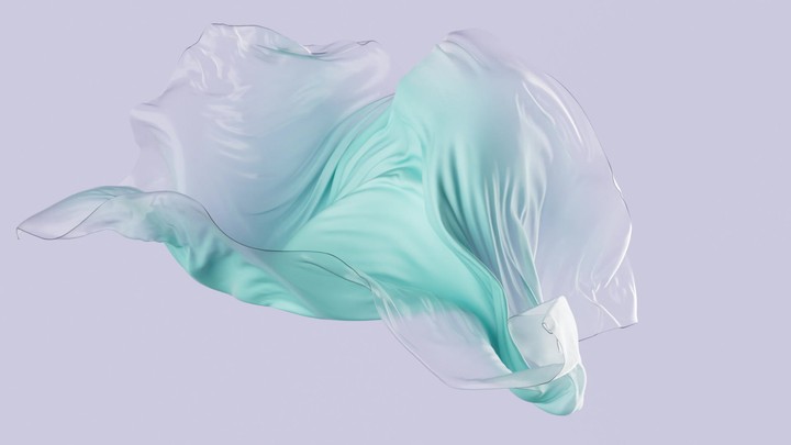 3d animation, expressive levitating mint green film isolated on neutral background, cosmetic peel-off mask. Purity concept. Elastic translucent cloth