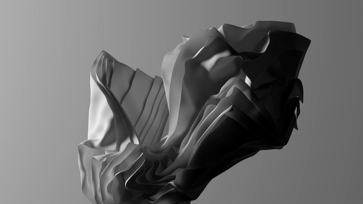 Realistic 3D animation. Minimalist aesthetic background. White fabric waves in the air. Elegant silk cloth flutters in the wind