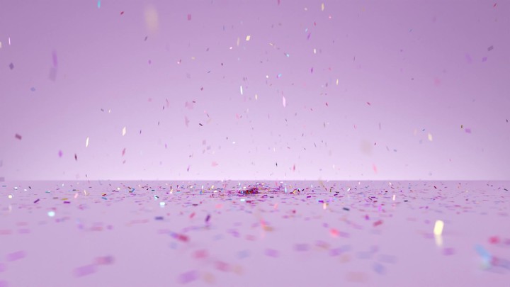 3d animation. Explosion of colorful confetti on a light violet background. Abstract festive wallpaper