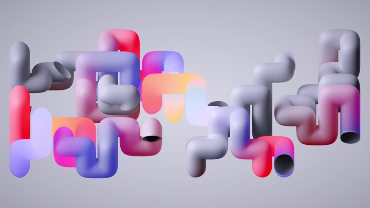 looping 3d animation. Abstract geometric background. Multicolored tubes. Modern minimalist volumetric geometric shape