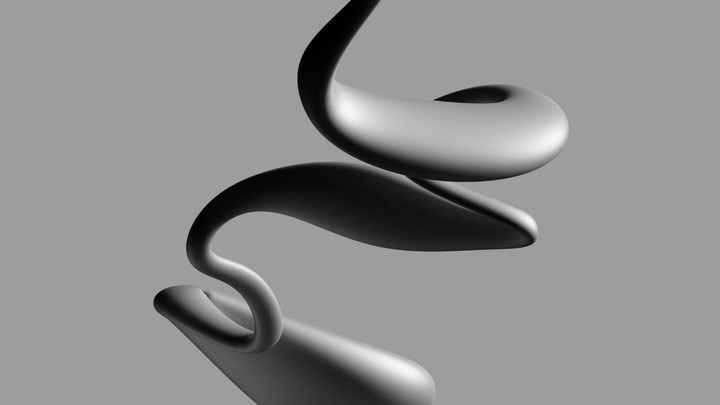 looping 3d animation, intro of an abstract morphing shape, isolated on grey background